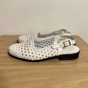 Kim Rogers Women’s Lindsey White Leather Woven Slingback Shoes Flats Size 9